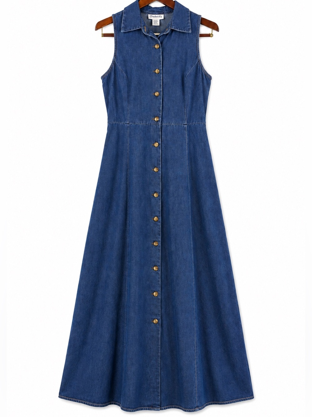 Vintage 90s Chadwick’s Denim Maxi Dress Button Front 12